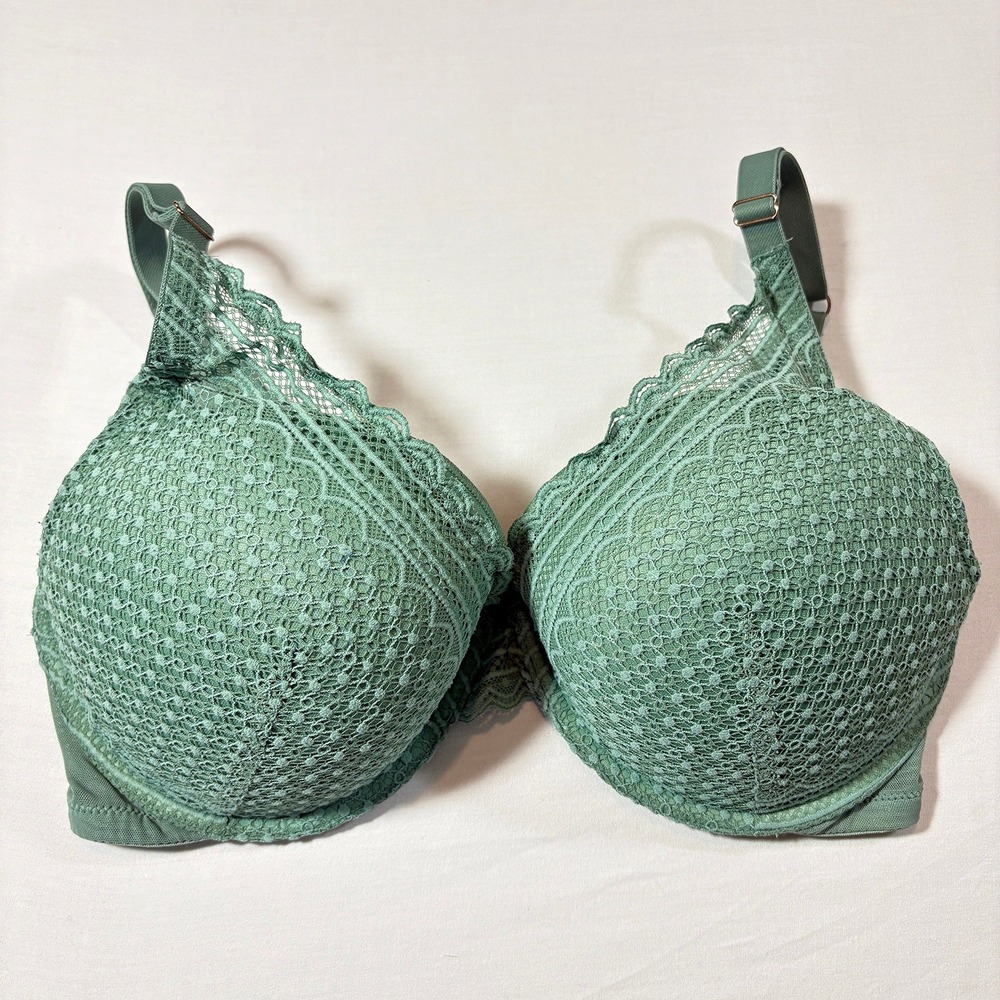Auden Lace Balconette Underwire Padded Bra Sage Green Floral Scalloped Trim 36DD
